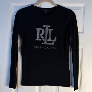 Ralph Lauren RLL Studded Black long sleeved top size SP not faded